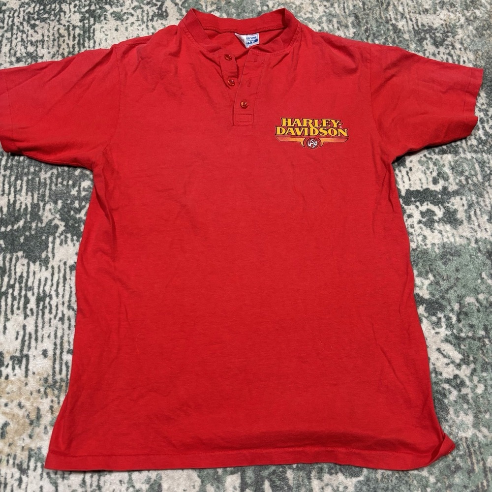 Vtg 1980s Harley Davidson Melbourne Florida Henley Shirt Single Stitch USA M